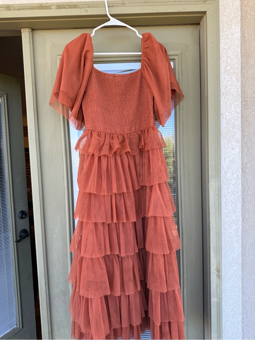 Womens Tiered Tulle Dress in Rust